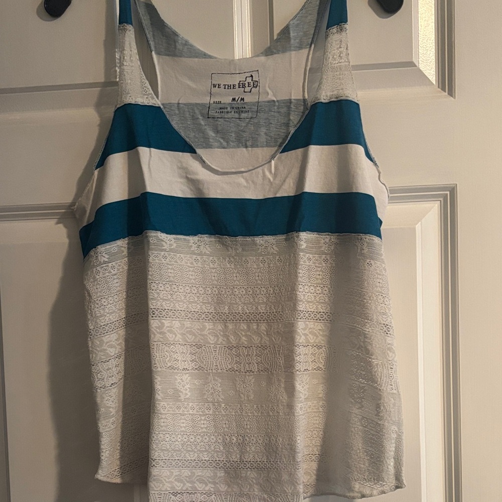 We The Free Striped Blue and Cream Tank Top